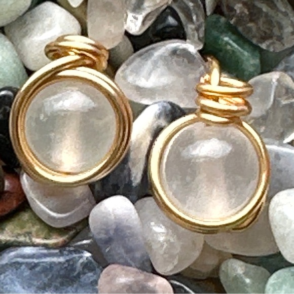 022 Selenite drops stud earrings in rose gold/cleansing vibes selenite - Picture 1 of 5